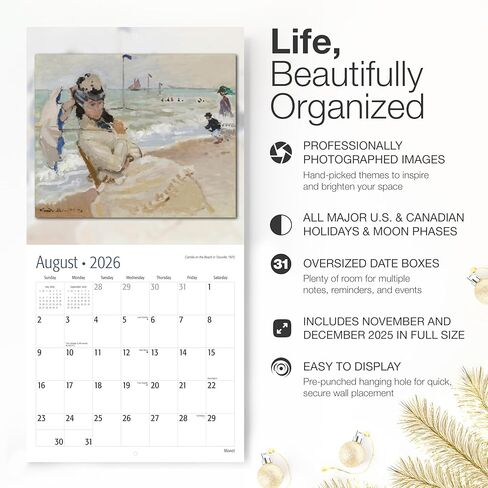 تقويم جداري شهري قابل للتعليق من كلود مونيه RED EMBER لعام 2025 | 12 بوصة × 24 بوصة مفتوح | ورق سميك وقوي | هدية | لوحات فنية in Kuwait