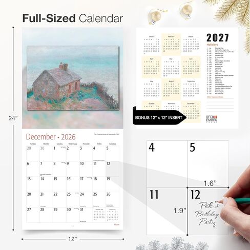 تقويم جداري شهري قابل للتعليق من كلود مونيه RED EMBER لعام 2025 | 12 بوصة × 24 بوصة مفتوح | ورق سميك وقوي | هدية | لوحات فنية in Kuwait