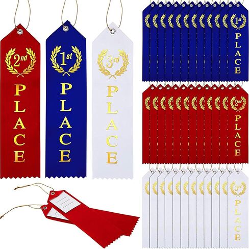 Outus 18 Pieces Award Ribbons 1st, 2nd, 3rd Place Flat Carded Set First Place Prizes with Event Card and Rope for Competition, Sports Event, School, Contests, Blue Red White in Saudi Arabia