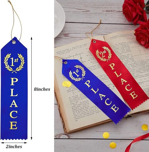 Outus 18 Pieces Award Ribbons 1st, 2nd, 3rd Place Flat Carded Set First Place Prizes with Event Card and Rope for Competition, Sports Event, School, Contests, Blue Red White in Saudi Arabia