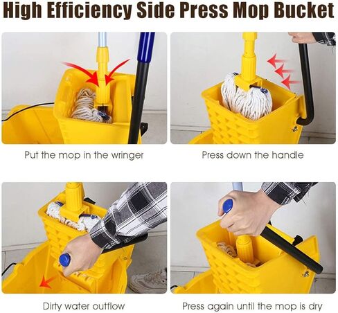 Goplus Commercial Mop Bucket Side Press Wringer Cleaning Caddy with 35 Quart Larger Capacity, Yellow in Kuwait