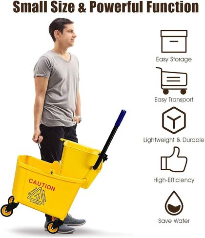 Goplus Commercial Mop Bucket Side Press Wringer Cleaning Caddy with 35 Quart Larger Capacity, Yellow in Kuwait