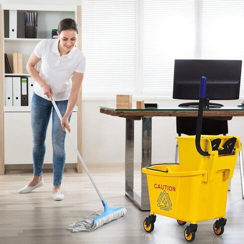 Goplus Commercial Mop Bucket Side Press Wringer Cleaning Caddy with 35 Quart Larger Capacity, Yellow in Kuwait