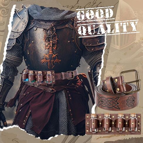 Geyoga 3 Pcs Renaissance Belt Potion Belt Ren Faire Costume Accessories Medieval Alchemy Belt Pouch Faux Leather Belt Bag with 4 Cork Vials Halloween Cosplay Accessories Wizard for Women Men Brown in Saudi Arabia