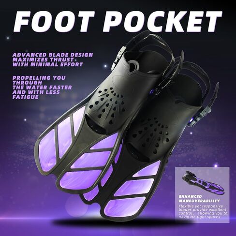Snorkel Fins, Swim Fins，Travel Size Short Swim Fins for Snorkeling Diving Swimming Adult Men Womens Adjustable Buckles Open Heel Swim Flippers in Saudi Arabia