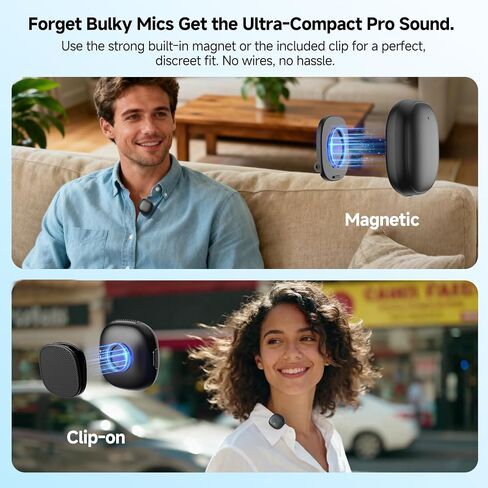 Mini Wireless Lavalier Microphone,AI Noise Cancelling,Lapel Mics with USB-C/Lightning Plug,Magnetic Mic, 40H Battery Life for iPhone/Android/PC/Tablets,Case for Stream, Vlog,TikTok,YouTube in Saudi Arabia