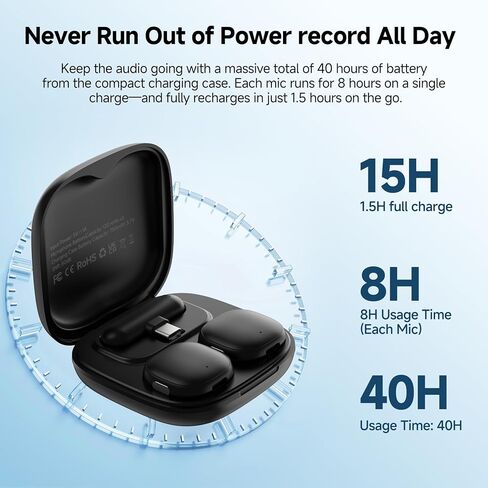 Mini Wireless Lavalier Microphone,AI Noise Cancelling,Lapel Mics with USB-C/Lightning Plug,Magnetic Mic, 40H Battery Life for iPhone/Android/PC/Tablets,Case for Stream, Vlog,TikTok,YouTube in Saudi Arabia