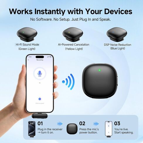 Mini Wireless Lavalier Microphone,AI Noise Cancelling,Lapel Mics with USB-C/Lightning Plug,Magnetic Mic, 40H Battery Life for iPhone/Android/PC/Tablets,Case for Stream, Vlog,TikTok,YouTube in Saudi Arabia