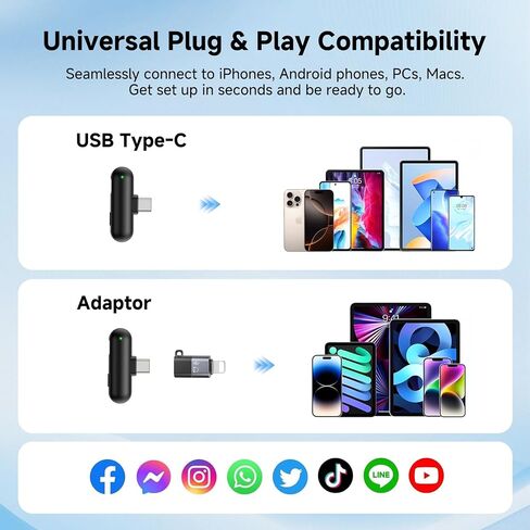 Mini Wireless Lavalier Microphone,AI Noise Cancelling,Lapel Mics with USB-C/Lightning Plug,Magnetic Mic, 40H Battery Life for iPhone/Android/PC/Tablets,Case for Stream, Vlog,TikTok,YouTube in Saudi Arabia