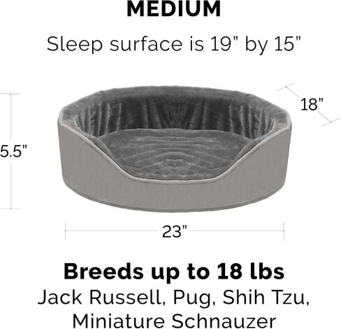 Furhaven Orthopedic Dog Bed for Medium/Small Dogs w/ Removable Washable Cover, For Dogs Up to 18 lbs - Sherpa & Suede Oval Lounger - Gray, Medium in Saudi Arabia