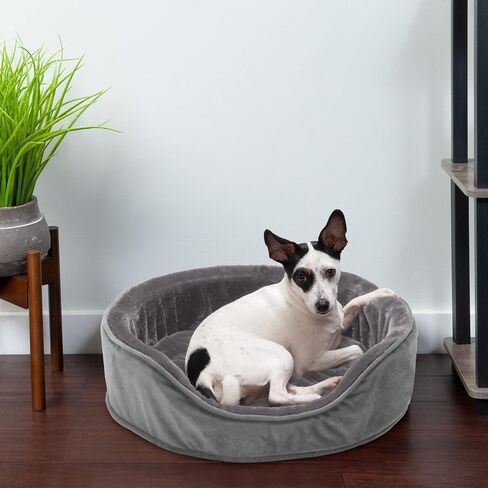 Furhaven Orthopedic Dog Bed for Medium/Small Dogs w/ Removable Washable Cover, For Dogs Up to 18 lbs - Sherpa & Suede Oval Lounger - Gray, Medium in Saudi Arabia