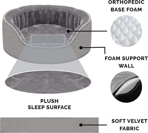 Furhaven Orthopedic Dog Bed for Medium/Small Dogs w/ Removable Washable Cover, For Dogs Up to 18 lbs - Sherpa & Suede Oval Lounger - Gray, Medium in Saudi Arabia
