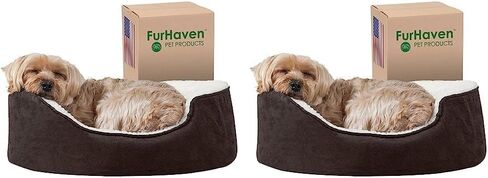 Furhaven Orthopedic Dog Bed for Medium/Small Dogs w/ Removable Washable Cover, For Dogs Up to 18 lbs - Sherpa & Suede Oval Lounger - Gray, Medium in Saudi Arabia