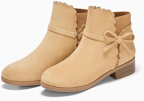 Coutgo Girls Toddler Bow Bow Boots Canly سحب على أحذية سقوط الكعب المنخفض in Saudi Arabia
