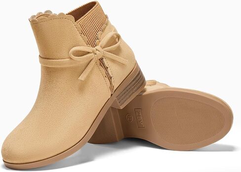 Coutgo Girls Toddler Bow Bow Boots Canly سحب على أحذية سقوط الكعب المنخفض in Saudi Arabia