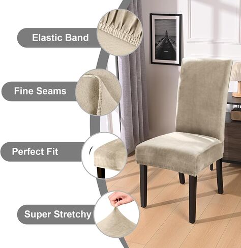 Alishomtll Dining Room Chair Covers Set of 4, High Stretch Velvet Chair Covers for Dining Chairs, Elastic Removable Washable Chair Slipcovers Chair Protector for Hotel Ceremony (Black, 4pcs) in Saudi Arabia