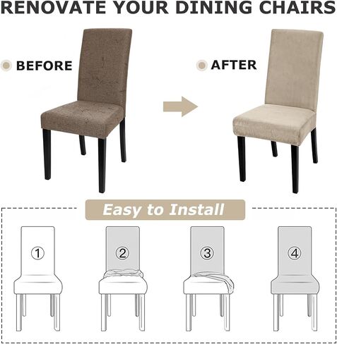 Alishomtll Dining Room Chair Covers Set of 4, High Stretch Velvet Chair Covers for Dining Chairs, Elastic Removable Washable Chair Slipcovers Chair Protector for Hotel Ceremony (Black, 4pcs) in Saudi Arabia
