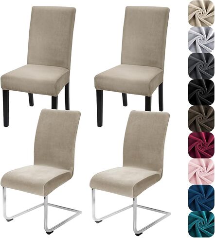 Alishomtll Dining Room Chair Covers Set of 4, High Stretch Velvet Chair Covers for Dining Chairs, Elastic Removable Washable Chair Slipcovers Chair Protector for Hotel Ceremony (Black, 4pcs) in Saudi Arabia