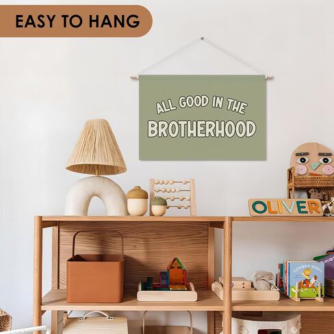 Little Man Cave Poster Hanger with Wood Frame, Trendy Retro Sage Green Checkered Lightning Peace Sign Wall Art Decor for Boys Room, Kids Posters for Toddler Bedroom Decor, 12x16 Inch Set of 3 in Kuwait