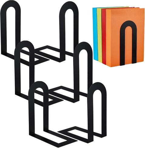 chunful 6 pcs نهايات المعادن الحديثة للأرفف الزخرفية الصغيرة السوداء الكتب الجرف منظم الحد الأدنى من التصميم سدادة لعقد كتب للمكتب المنزلي in Kuwait