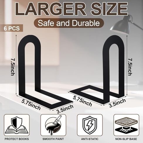 chunful 6 pcs نهايات المعادن الحديثة للأرفف الزخرفية الصغيرة السوداء الكتب الجرف منظم الحد الأدنى من التصميم سدادة لعقد كتب للمكتب المنزلي in Kuwait