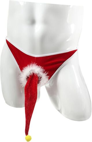 رجال ثونغ مضحك عيد الميلاد G-String الرنة Elk سانتا قبعة الجدة عيد الميلاد cosplay نكتة هدايا هدايا الانتفاخ حقيبة مثير mankini in Kuwait