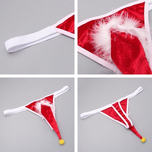 رجال ثونغ مضحك عيد الميلاد G-String الرنة Elk سانتا قبعة الجدة عيد الميلاد cosplay نكتة هدايا هدايا الانتفاخ حقيبة مثير mankini in Kuwait