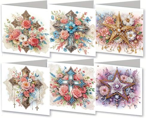 MaiYiYi 6 Pack DIY Lotus Flower Diamond Painting Greeting Cards Kit Flower Butterfly Diamond Painting Cards Mandala Flowers Diamond Art Greeting Cards for Family Friends Holiday Birthday in Kuwait