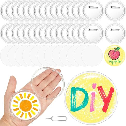 XunYee 12 Set 2.25 Inch Clear Acrylic Buttons Clear Plastic Craft Button with Pin, Blank Paper and Card Removal Tool, Pins Buttons Design for DIY Crafts, Picture Frames in Saudi Arabia