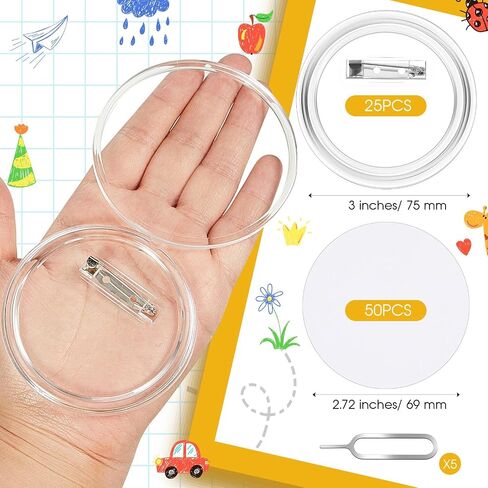 XunYee 12 Set 2.25 Inch Clear Acrylic Buttons Clear Plastic Craft Button with Pin, Blank Paper and Card Removal Tool, Pins Buttons Design for DIY Crafts, Picture Frames in Saudi Arabia