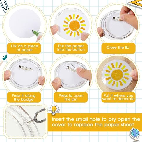 XunYee 12 Set 2.25 Inch Clear Acrylic Buttons Clear Plastic Craft Button with Pin, Blank Paper and Card Removal Tool, Pins Buttons Design for DIY Crafts, Picture Frames in Saudi Arabia