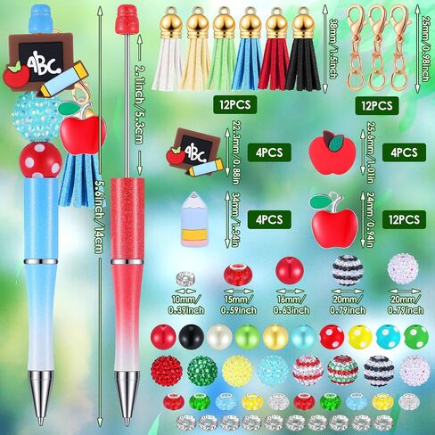 Jutom 12 Pcs Plastic Beadable Pens with 50 Pcs Colorful Beads 12 Tassels 12 Pendants Assorted Colors Bead Pens for DIY Making Kit for Pens Beaded Pens for Office (Baseball) in Saudi Arabia