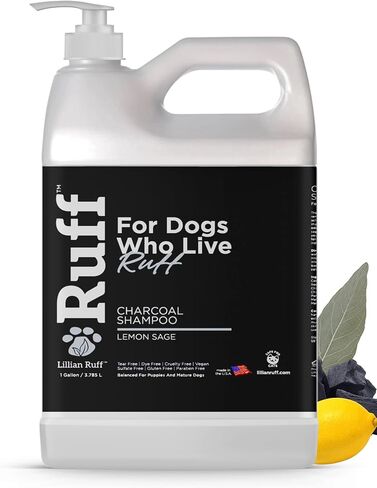 Ruff by Lillian Ruff Activated Charcoal Pet Shampoo – Deep Cleanser, Deodorizer, Stain Remover – Lemon Sage Scent, pH Balanced, Hydrate Dry Itchy Skin – Safe for Puppies & Mature Dogs in Saudi Arabia