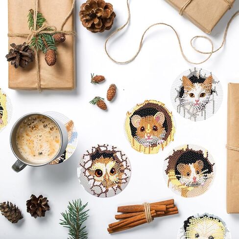 8 PCS Tree of Life Diamond Art Painting Coasters Kits with Holder DIY Season Tree Diamond Art Coaster Non Slip Coaster for Adults Diamond Painting Kits Supplies in Kuwait