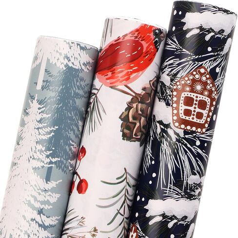 Ribbli Birthday Wrapping Paper Black and Gold Gift Wrapping Paper for Men Fathers Day Husband Boyfriend Mini Roll, 3 Rolls Stripe Geometry Pattern - 17 inch x 120 inch(10feet) Per Roll in Saudi Arabia