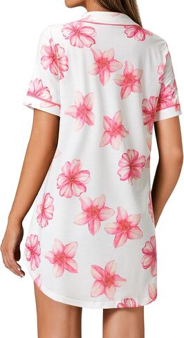 LYANER Women's Nightgown Short Sleeve Sleepwear Button Down Sleepshirt Collar V Neck Nightshirt in Kuwait