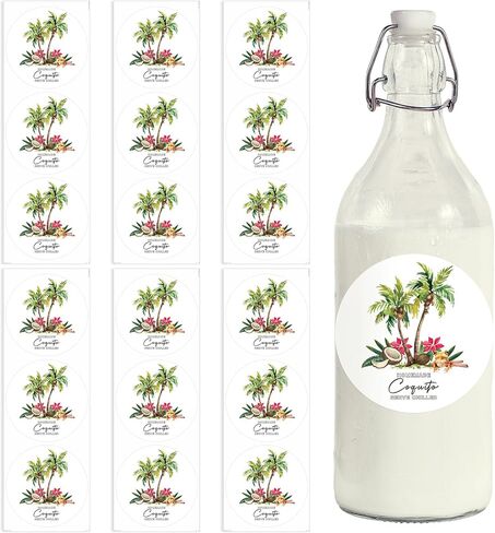 Fulmoon 100 PCS عيد الميلاد coquito تسميات للزجاجات 2.3 "ملصقات زجاجة coquito coquito تسميات مع رسم من شجرة نخيل جوز الهند لتوريد حفلة عيد الميلاد المنزل (جولة) in Saudi Arabia