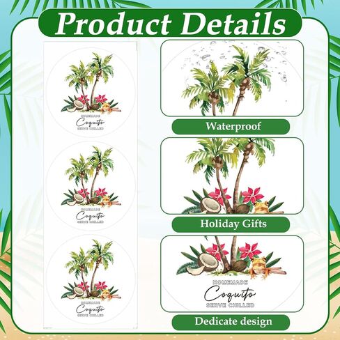 Fulmoon 100 PCS عيد الميلاد coquito تسميات للزجاجات 2.3 "ملصقات زجاجة coquito coquito تسميات مع رسم من شجرة نخيل جوز الهند لتوريد حفلة عيد الميلاد المنزل (جولة) in Saudi Arabia
