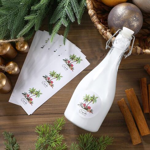 Fulmoon 100 PCS عيد الميلاد coquito تسميات للزجاجات 2.3 "ملصقات زجاجة coquito coquito تسميات مع رسم من شجرة نخيل جوز الهند لتوريد حفلة عيد الميلاد المنزل (جولة) in Saudi Arabia