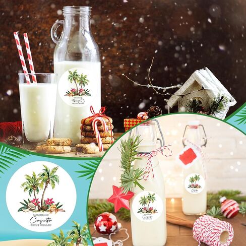 Fulmoon 100 PCS عيد الميلاد coquito تسميات للزجاجات 2.3 "ملصقات زجاجة coquito coquito تسميات مع رسم من شجرة نخيل جوز الهند لتوريد حفلة عيد الميلاد المنزل (جولة) in Saudi Arabia
