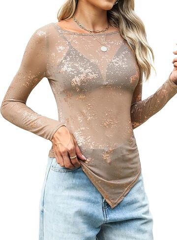 Womens Glitter Polka Dot Shirts Sparkly Puff Long Sleeve V Neck Tops Casual Smocked Cuff Tunic Tops in Kuwait