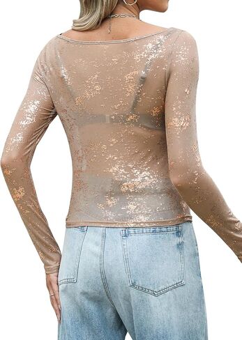 Womens Glitter Polka Dot Shirts Sparkly Puff Long Sleeve V Neck Tops Casual Smocked Cuff Tunic Tops in Kuwait