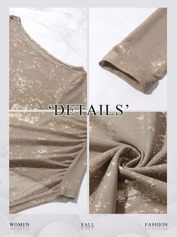 Womens Glitter Polka Dot Shirts Sparkly Puff Long Sleeve V Neck Tops Casual Smocked Cuff Tunic Tops in Kuwait