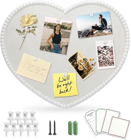 Round Vintage Cork Bulletin Board 25×23 Inch White Linen Farmhouse Decorative Girls Vision Board Bow Frame Corks Boards for Office Decor, Living Room or bedrooms Walls in Saudi Arabia