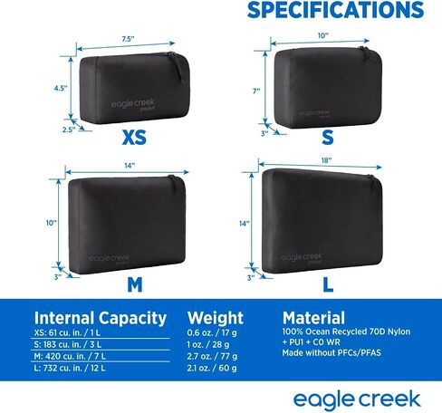 Eagle Creek Pack -It It Emostr Cube - مكعب تعبئة ملابس خفيفة الوزن لزيادة مساحة الأمتعة إلى أقصى حد - فتحة السوستة - مقبض أعلى مريح - شفاف - مقاوم للماء - متوسطة - الأزرق الفجر in Saudi Arabia