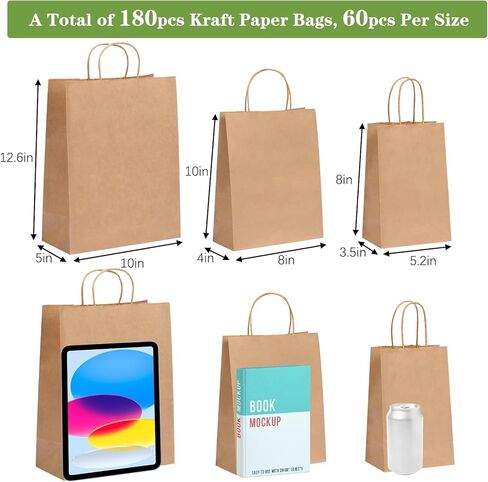 أكياس الورق السوداء 75pcs ذات الأحجام المتنوعة بأحجام متنوعة أكياس ورقية كرافت أكياس الهدايا بالتجزئة والبضائع والأعمال والتسوق والتسوق in Kuwait