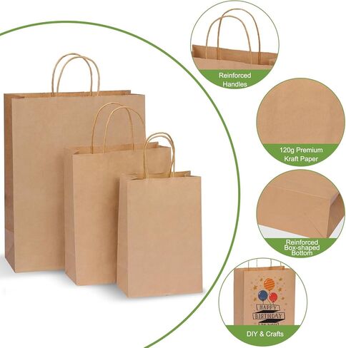 أكياس الورق السوداء 75pcs ذات الأحجام المتنوعة بأحجام متنوعة أكياس ورقية كرافت أكياس الهدايا بالتجزئة والبضائع والأعمال والتسوق والتسوق in Kuwait
