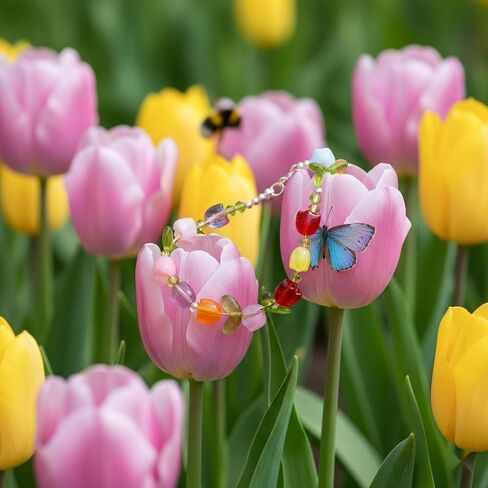 Logofun 200 PCS Tulip Flower Beads Glass Practelet Beads Colorful Clatectly Crystal Classy Lourdes for DIY Morn in Saudi Arabia