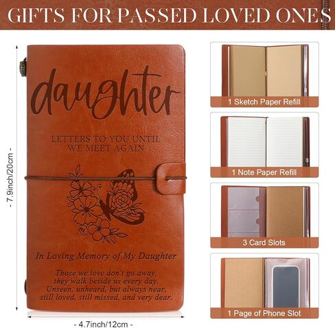 Fulmoon Memorial Gifts for Loss of Daughter Included 1 Grief Travel Diary Journal 1 Remembrance Pocket Hug 1 PU Leather Keychain 3 Ballpoint Pens Bereavement Gift for Loss of Daughter Gifts in Kuwait