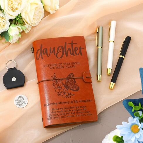 Fulmoon Memorial Gifts for Loss of Daughter Included 1 Grief Travel Diary Journal 1 Remembrance Pocket Hug 1 PU Leather Keychain 3 Ballpoint Pens Bereavement Gift for Loss of Daughter Gifts in Kuwait